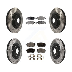 Front Rear Coated Drilled Slotted Disc Brake Rotors And Semi-Metallic Pads Kit For Audi A6 Quattro A7 KDF-100348