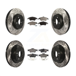 Front Rear Coated Drilled Slotted Disc Brake Rotors And Semi-Metallic Pads Kit For Mercedes-Benz E350 E400 With 322mm Diameter Rotor KDF-100358