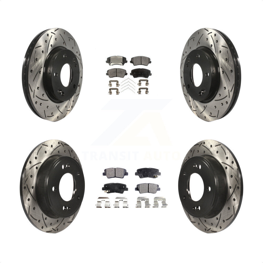 Front Rear Coated Drilled Slotted Disc Brake Rotors And Semi-Metallic Pads Kit For Kia Forte Hyundai Elantra GT Forte5 Koup KDF-100363 by Transit Auto