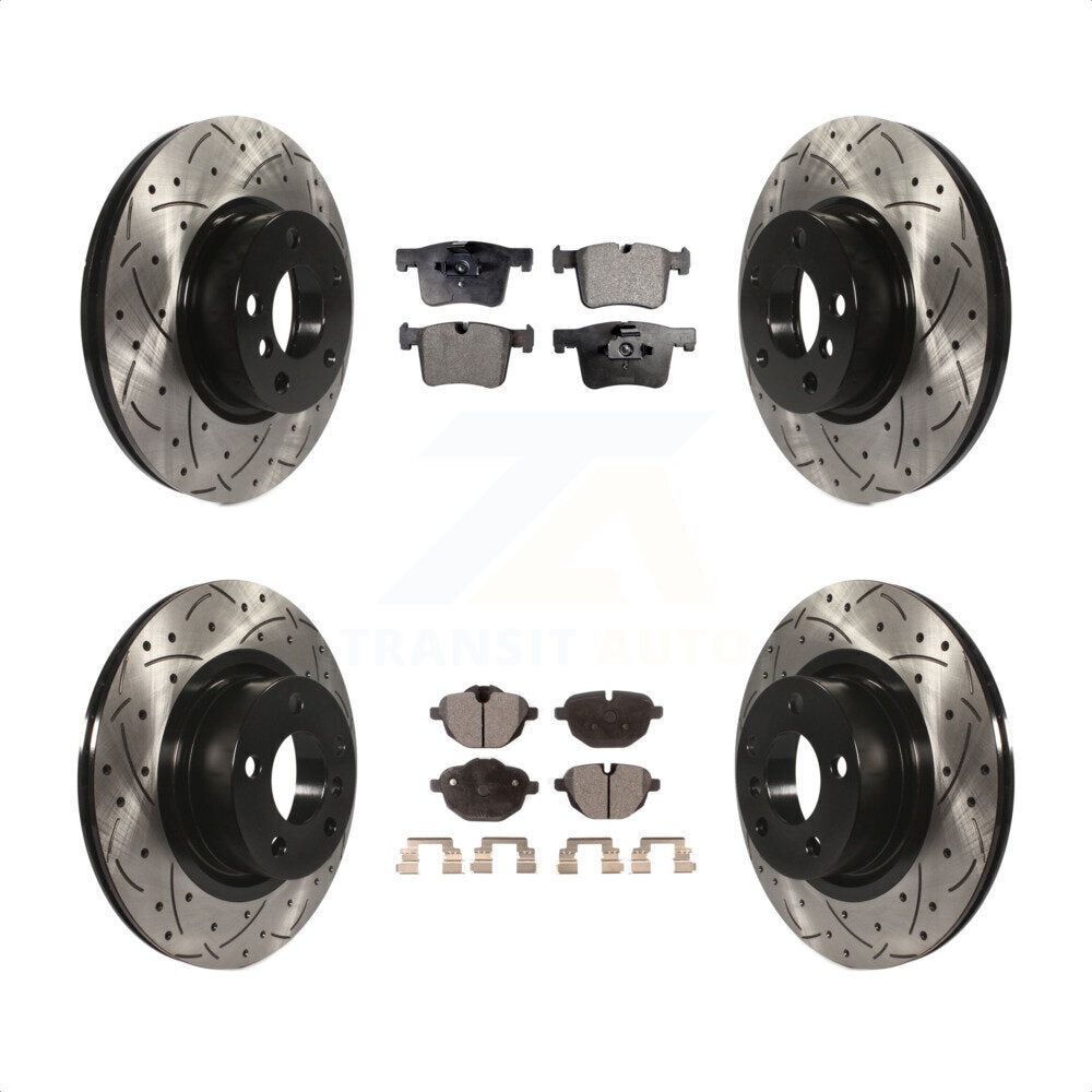 Front Rear Coated Drilled Slotted Disc Brake Rotors And Semi-Metallic Pads Kit For BMW X3 X4 KDF-100367 by Transit Auto