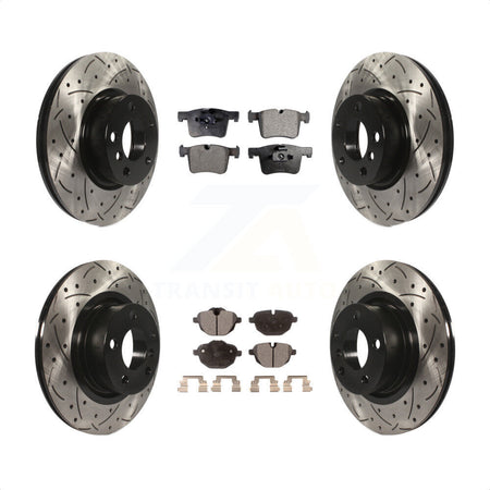 Front Rear Coated Drilled Slotted Disc Brake Rotors And Semi-Metallic Pads Kit For BMW X3 X4 KDF-100367 by Transit Auto