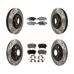 Front Rear Coated Drilled Slotted Disc Brake Rotors And Semi-Metallic Pads Kit For 2013 Audi A6 With 320mm Diameter Rotor KDF-100370