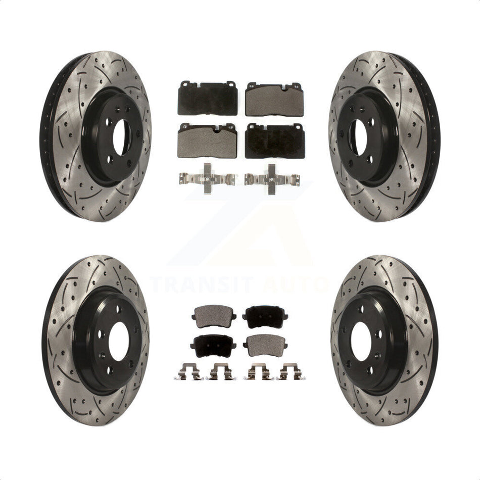 Front Rear Coated Drilled Slotted Disc Brake Rotors And Semi-Metallic Pads Kit For Audi Q5 KDF-100371 by Transit Auto