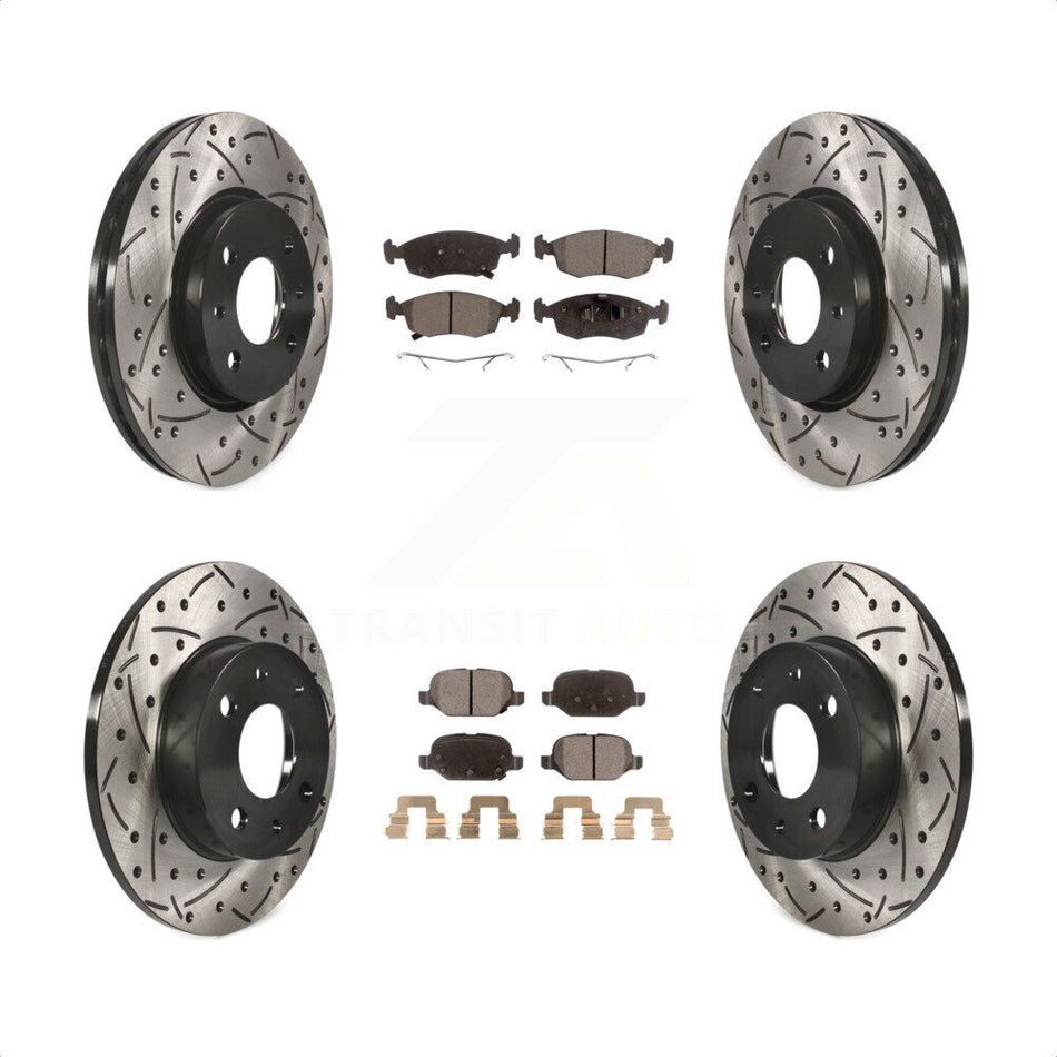 Front Rear Coated Drilled Slotted Disc Brake Rotors And Semi-Metallic Pads Kit For Fiat 500 KDF-100372 by Transit Auto