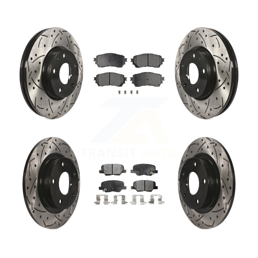 Front Rear Coated Drilled Slotted Disc Brake Rotors And Semi-Metallic Pads Kit For Mazda 6 KDF-100378 by Transit Auto