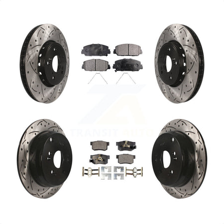 Front Rear Coated Drilled Slotted Disc Brake Rotors And Semi-Metallic Pads Kit For 2013-2018 Acura RDX KDF-100379 by Transit Auto