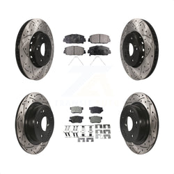 Front Rear Coated Drilled Slotted Disc Brake Rotors And Semi-Metallic Pads Kit For 2016 Acura ILX KDF-100380