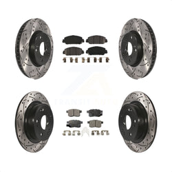 Front Rear Coated Drilled Slotted Disc Brake Rotors And Semi-Metallic Pads Kit For Honda Accord KDF-100381