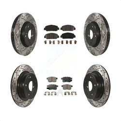 Front Rear Coated Drilled Slotted Disc Brake Rotors And Semi-Metallic Pads Kit For Honda Accord KDF-100384