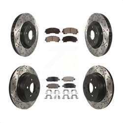 Front Rear Coated Drilled Slotted Disc Brake Rotors And Semi-Metallic Pads Kit For 2016-2017 INFINITI QX50 KDF-100388