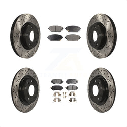 Front Rear Coated Drilled Slotted Disc Brake Rotors And Semi-Metallic Pads Kit For 2016-2018 Mazda CX-3 AWD KDF-100392