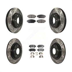 Front Rear Coated Drilled Slotted Disc Brake Rotors And Semi-Metallic Pads Kit For 2016-2018 Mazda CX-3 FWD KDF-100396