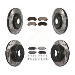 Front Rear Coated Drilled Slotted Disc Brake Rotors And Semi-Metallic Pads Kit For Nissan Rogue KDF-100401