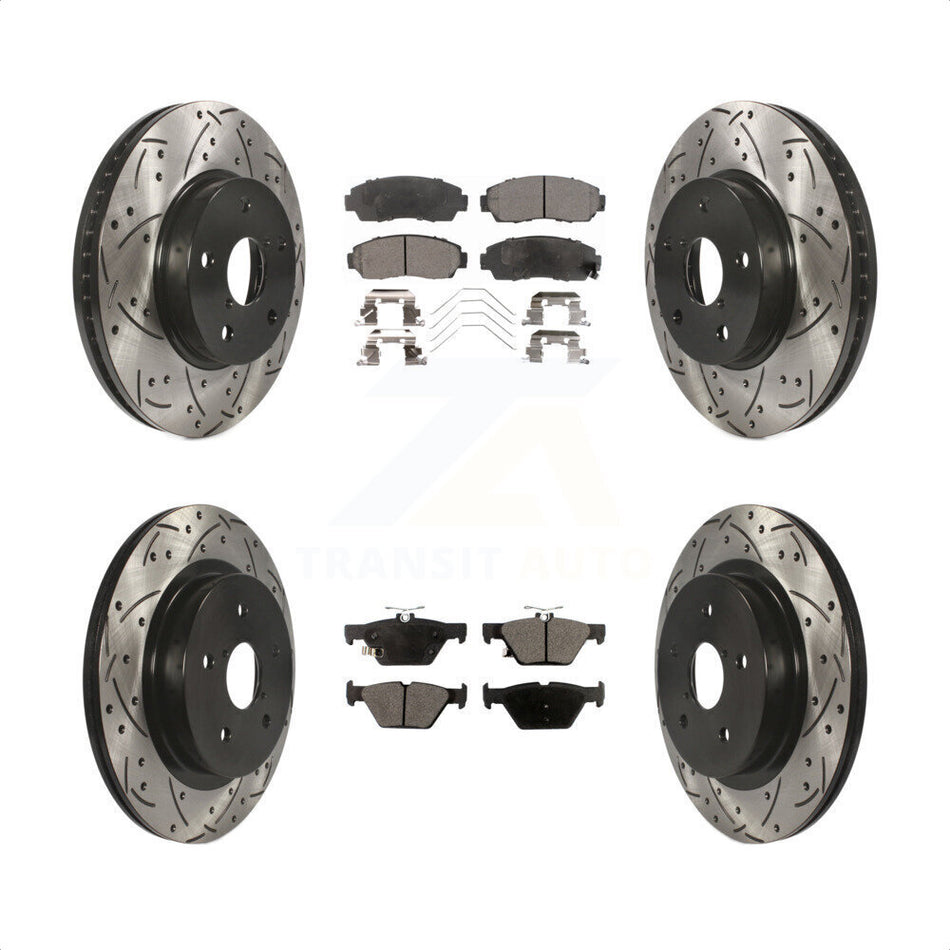 Front Rear Coated Drilled Slotted Disc Brake Rotors And Semi-Metallic Pads Kit For 2016-2019 Subaru Legacy 2.5L KDF-100404 by Transit Auto