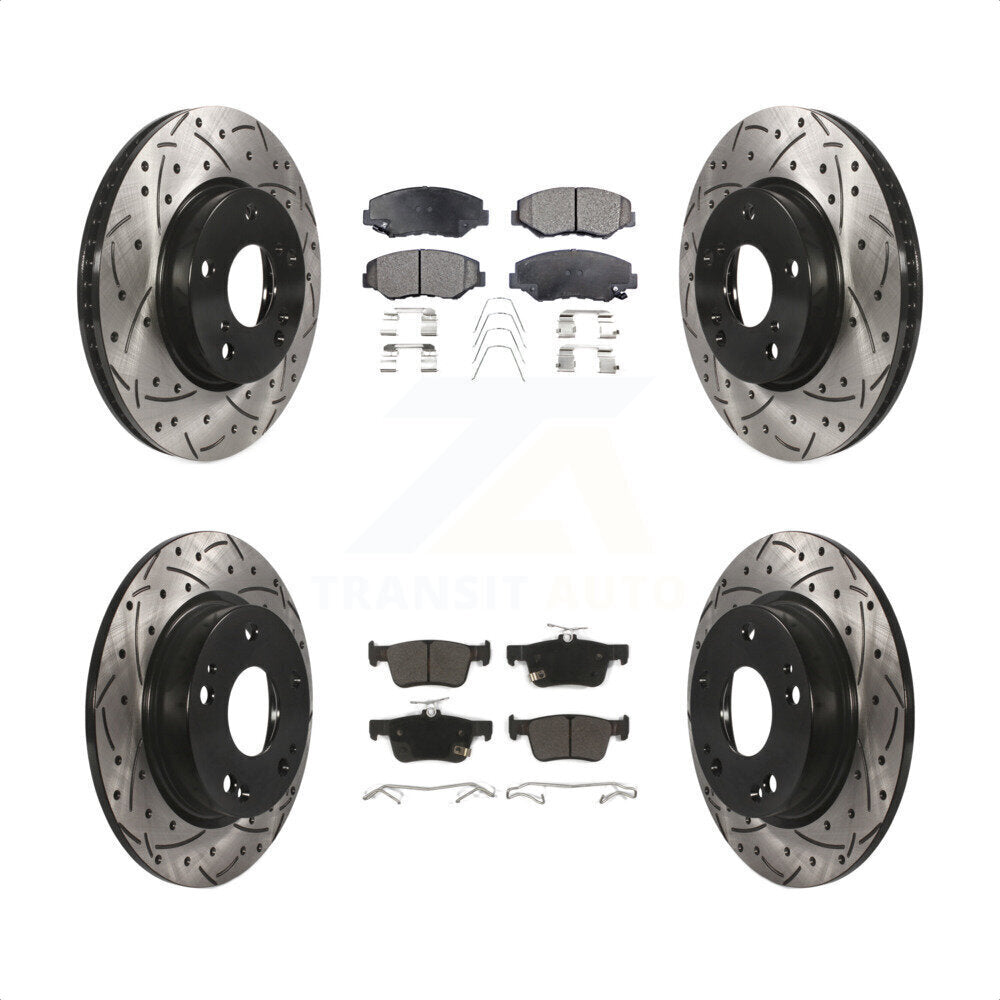 Front Rear Coated Drilled Slotted Disc Brake Rotors And Semi-Metallic Pads Kit For Honda Civic KDF-100405 by Transit Auto