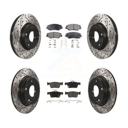 Front Rear Coated Drilled Slotted Disc Brake Rotors And Semi-Metallic Pads Kit For Honda Civic KDF-100405