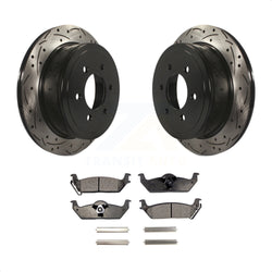 Rear Coated Drilled Slotted Disc Brake Rotors And Semi-Metallic Pads Kit For Ford F-150 Lincoln Mark LT KDF-100431