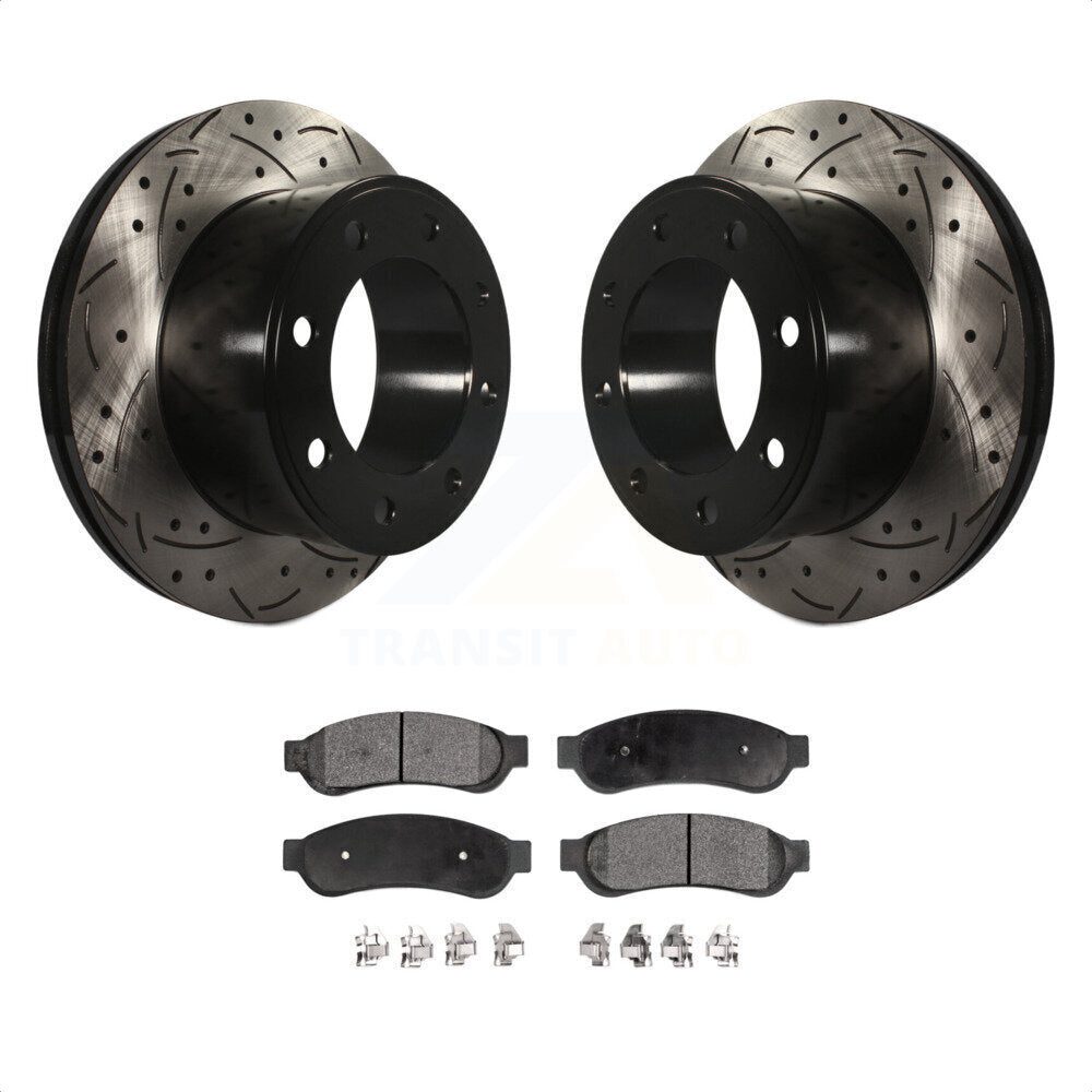 Rear Coated Drilled Slotted Disc Brake Rotors And Semi-Metallic Pads Kit For Ford F-250 Super Duty F-350 KDF-100440 by Transit Auto