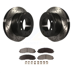 Rear Coated Drilled Slotted Disc Brake Rotors And Semi-Metallic Pads Kit For Ford F-250 Super Duty F-350 KDF-100453