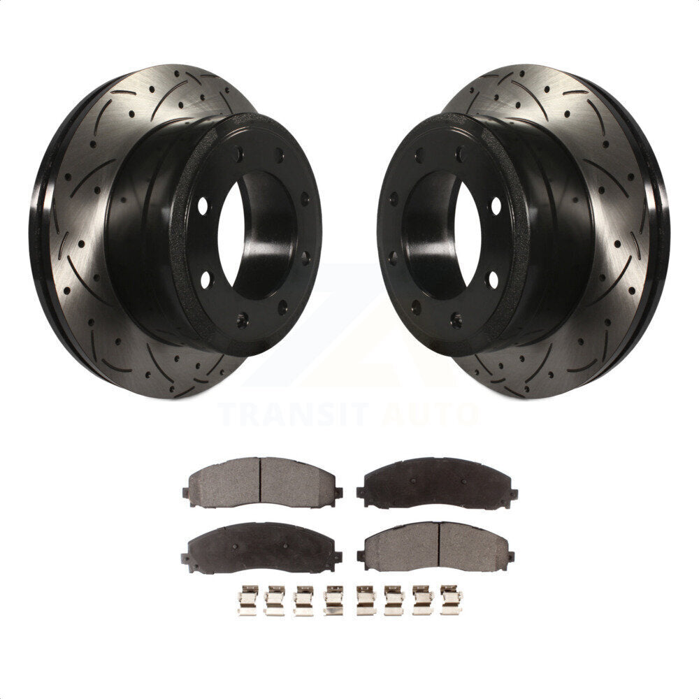 Rear Coated Drilled Slotted Disc Brake Rotors And Semi-Metallic Pads Kit For Ford F-250 Super Duty F-350 KDF-100453 by Transit Auto