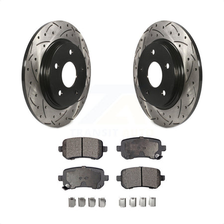 Rear Coated Drilled Slotted Disc Brake Rotors And Semi-Metallic Pads Kit For Dodge Grand Caravan Chrysler Town & Country Journey Volkswagen Routan Ram C/V KDF-100464 by Transit Auto