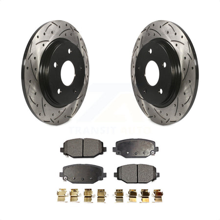 Rear Coated Drilled Slotted Disc Brake Rotors And Semi-Metallic Pads Kit For 2017-2018 Dodge Grand Caravan With Single Piston Front Caliper KDF-100465 by Transit Auto