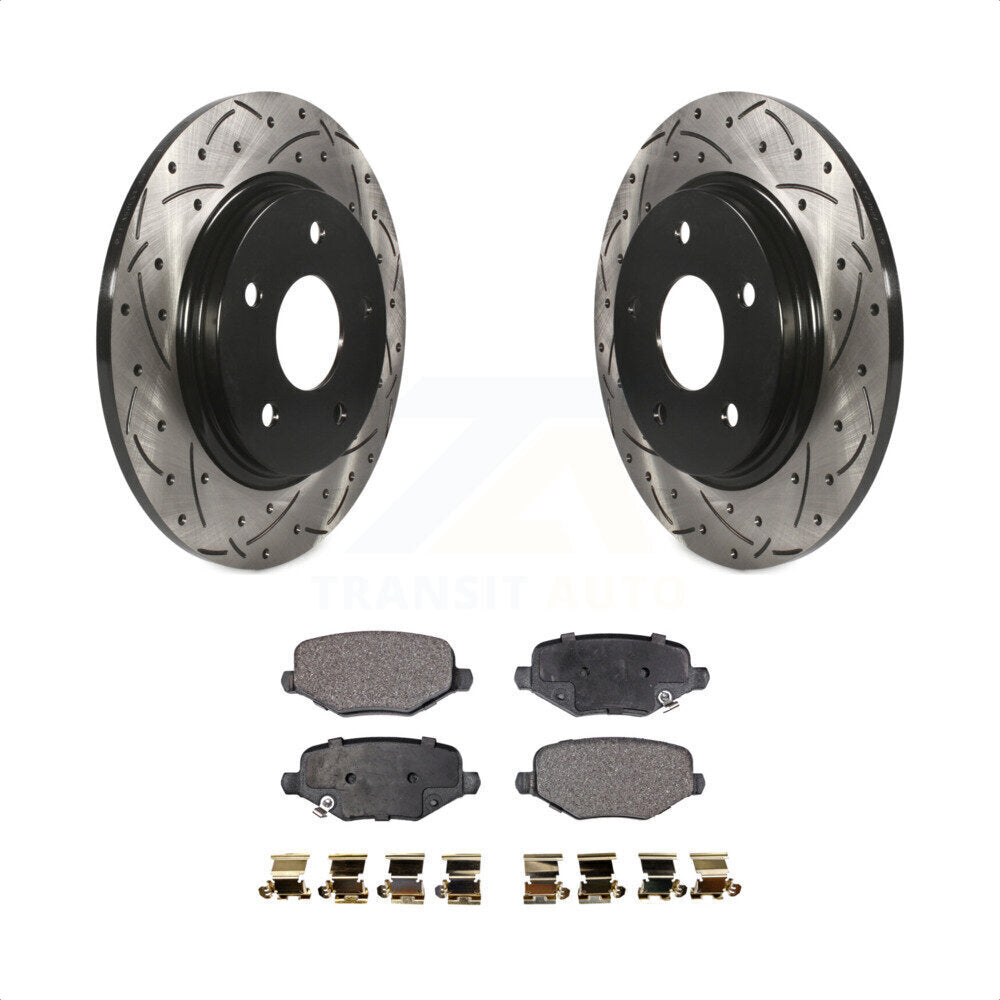 Rear Coated Drilled Slotted Disc Brake Rotors And Semi-Metallic Pads Kit For Dodge Grand Caravan Chrysler Town & Country Journey Ram C/V Volkswagen Routan KDF-100466 by Transit Auto