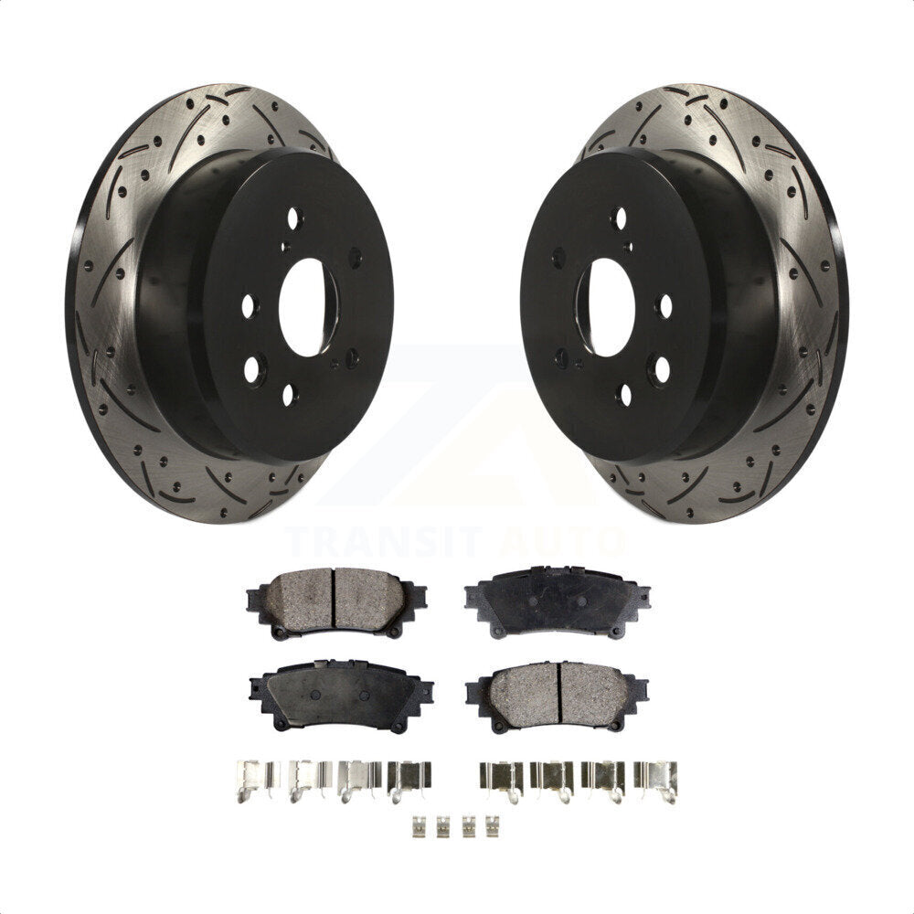 Rear Coated Drilled Slotted Disc Brake Rotors And Semi-Metallic Pads Kit For Lexus IS250 KDF-100487 by Transit Auto