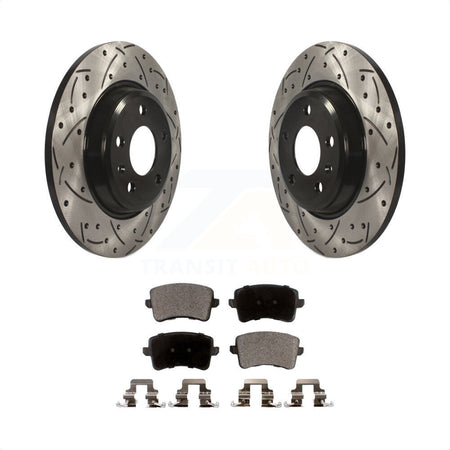 Rear Coated Drilled Slotted Disc Brake Rotors And Semi-Metallic Pads Kit For Audi Q5 A4 Quattro A5 allroad S5 KDF-100502 by Transit Auto