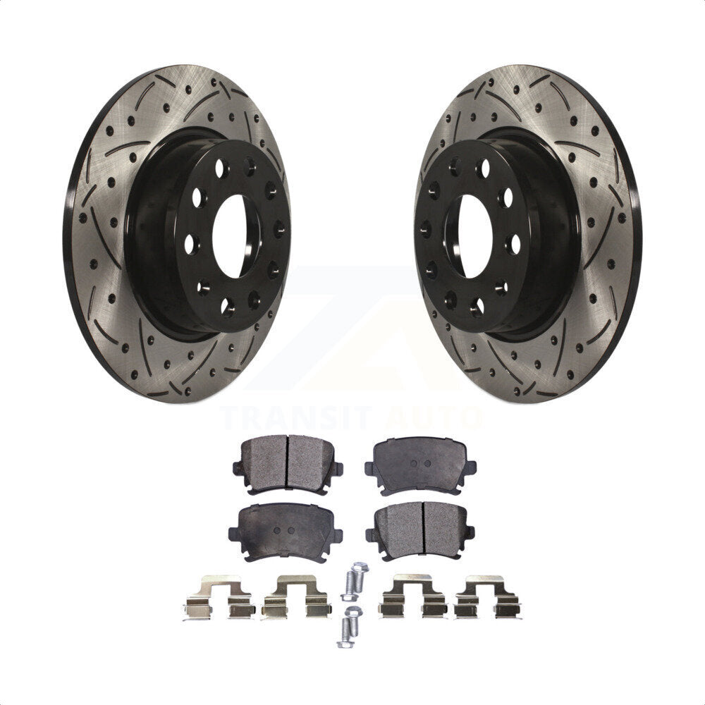 Rear Coated Drilled Slotted Disc Brake Rotors And Semi-Metallic Pads Kit For Volkswagen GTI KDF-100511 by Transit Auto