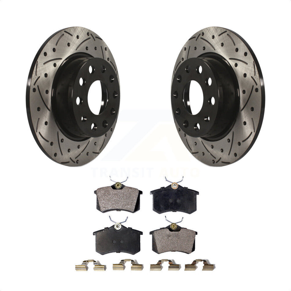 Rear Coated Drilled Slotted Disc Brake Rotors And Semi-Metallic Pads Kit For Volkswagen Beetle Golf With 272mm Diameter Rotor KDF-100513 by Transit Auto