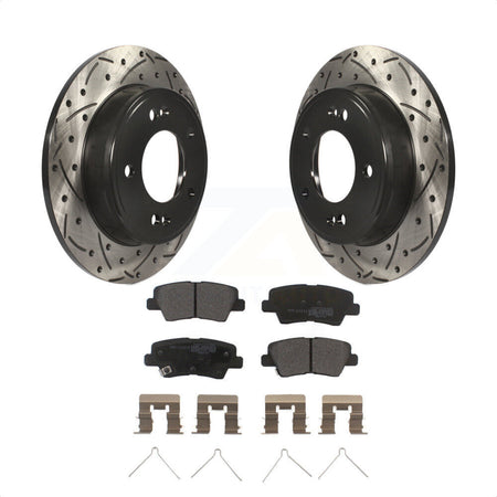 Rear Coated Drilled Slotted Disc Brake Rotors And Semi-Metallic Pads Kit For Kia Soul Forte Hyundai Veloster Elantra GT Kona Forte5 KDF-100525 by Transit Auto