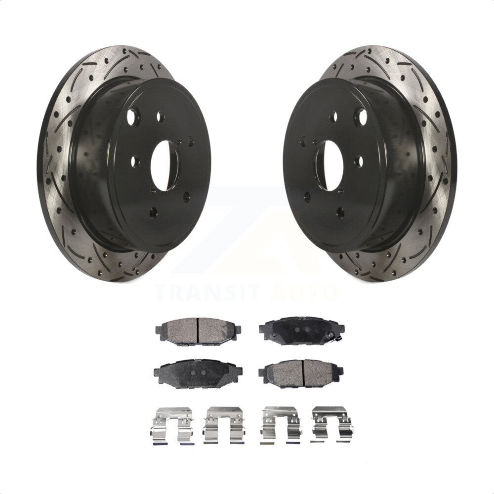 Rear Coated Drilled Slotted Disc Brake Rotors And Semi-Metallic Pads Kit For Subaru WRX KDF-100542 by Transit Auto