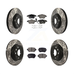 Front Rear Coated Drilled Slotted Disc Brake Rotors And Semi-Metallic Pads Kit For Volkswagen Passat KDF-100572