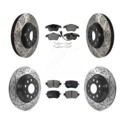 Front Rear Coated Drilled Slotted Disc Brake Rotors And Semi-Metallic Pads Kit For 2016-2018 Audi Q3 Quattro KDF-100573