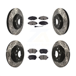 Front Rear Coated Drilled Slotted Disc Brake Rotors And Semi-Metallic Pads Kit For Volkswagen GTI Golf Alltrack Passat KDF-100576