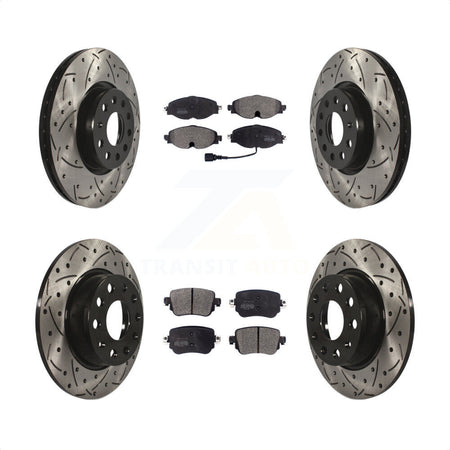 Front Rear Coated Drilled Slotted Disc Brake Rotors And Semi-Metallic Pads Kit For Volkswagen GTI Golf Alltrack Passat KDF-100576 by Transit Auto