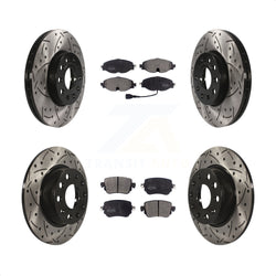 Front Rear Coated Drilled Slotted Disc Brake Rotors And Semi-Metallic Pads Kit For Volkswagen Golf SportWagen KDF-100579