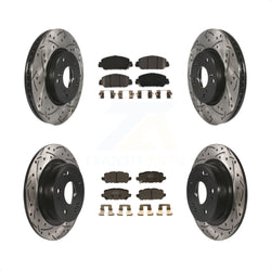 Front Rear Coated Drilled Slotted Disc Brake Rotors And Semi-Metallic Pads Kit For 2016-2022 Honda HR-V KDF-100588