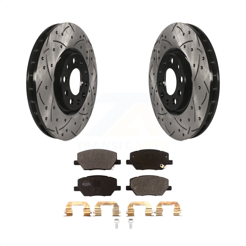 Front Coated Drilled Slotted Disc Brake Rotors And Semi-Metallic Pads Kit For Jeep Renegade Compass Fiat 500X KDF-100593 by Transit Auto