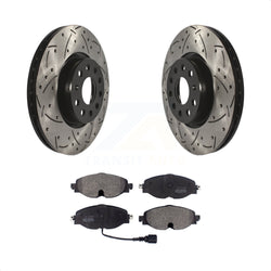 Front Coated Drilled Slotted Disc Brake Rotors And Semi-Metallic Pads Kit For Volkswagen Audi GTI A3 Quattro Golf Alltrack Sportback e-tron TT Taos Passat KDF-100597