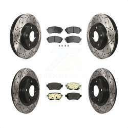 Front Rear Coated Drilled Slotted Disc Brake Rotors And Semi-Metallic Pads Kit For 2016-2018 Mazda 6 KDF-100602
