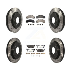 Front Rear Coated Drilled Slotted Disc Brake Rotors And Semi-Metallic Pads Kit For 2015-2017 Ford F-150 With Electric Parking KDF-100603