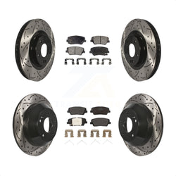 Front Rear Coated Drilled Slotted Disc Brake Rotors And Semi-Metallic Pads Kit For 2014-2015 Kia Sorento With Red Painted Calipers KDF-100604