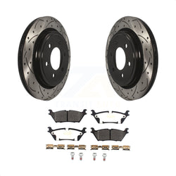 Rear Coated Drilled Slotted Disc Brake Rotors And Semi-Metallic Pads Kit For 2015-2017 Ford F-150 With Electric Parking KDF-100605