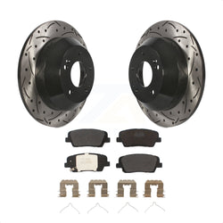 Rear Coated Drilled Slotted Disc Brake Rotors And Semi-Metallic Pads Kit For 2014-2015 Kia Sorento With Red Painted Calipers KDF-100606