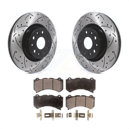 Front Coated Drilled Slotted Disc Brake Rotors And Semi-Metallic Pads Kit For 2016 Cadillac CTS Vsport Premium with RWD KDF-100609 by Transit Auto