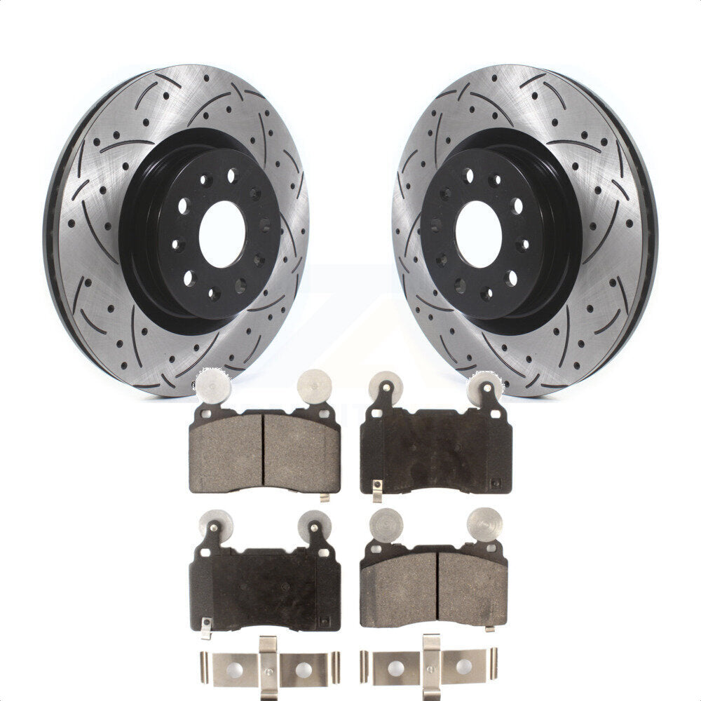 Front Coated Drilled Slotted Disc Brake Rotors And Semi-Metallic Pads Kit For Cadillac CTS Chevrolet Camaro CT6 KDF-100610 by Transit Auto