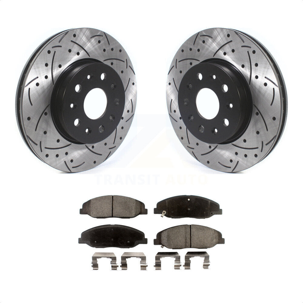 Front Coated Drilled Slotted Disc Brake Rotors And Semi-Metallic Pads Kit For Cadillac CTS Without Heavy Duty Brakes KDF-100613 by Transit Auto