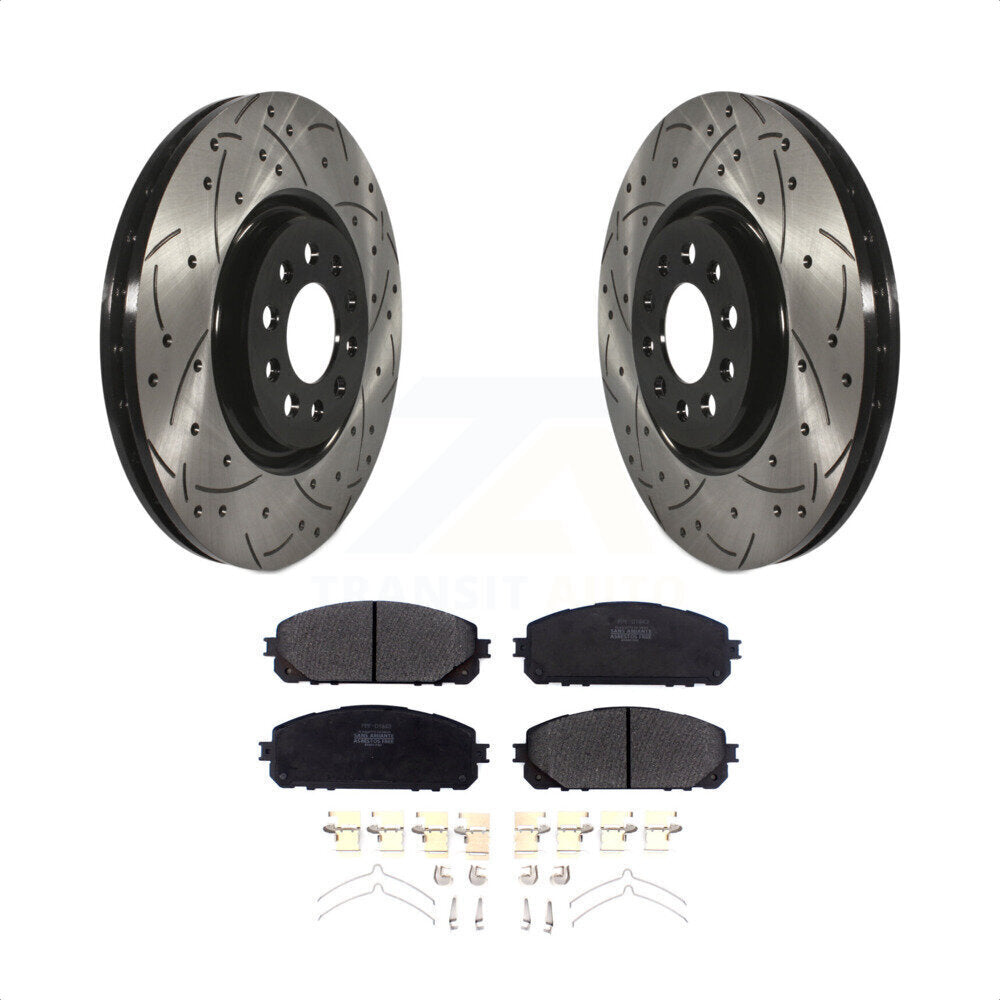 Front Coated Drilled Slotted Disc Brake Rotors And Semi-Metallic Pads Kit For 2014-2021 Jeep Cherokee With Dual Piston Caliper KDF-100620 by Transit Auto